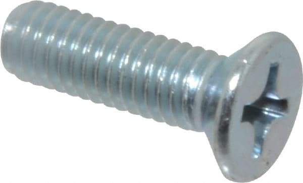 Value Collection - M6x1.00 Metric Coarse, 20mm OAL Phillips Drive Machine Screw - Flat Head, Grade 4.8 Steel, Zinc-Plated Finish, Without Washer - Industrial Tool & Supply