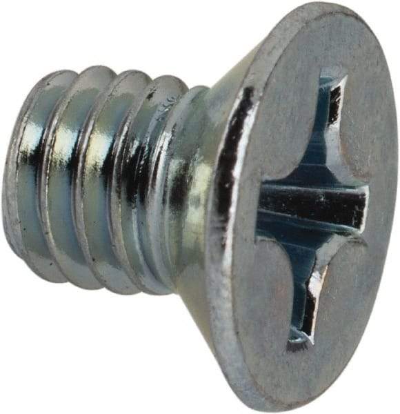 Value Collection - M6x1.00 Metric Coarse, 8mm OAL Phillips Drive Machine Screw - Flat Head, Grade 4.8 Steel, Zinc-Plated Finish, Without Washer - Industrial Tool & Supply
