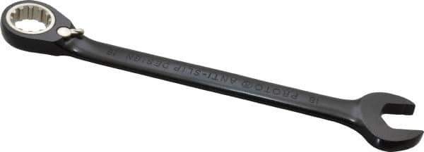 Proto - 18mm 12 Point Combination Wrench - 15° Head Angle, 9-5/16" OAL, Steel, Black Chrome Finish - Industrial Tool & Supply