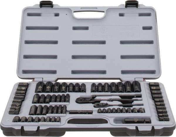 Stanley - 69 Piece 1/4 & 3/8" Drive Standard Deep Socket Set - 6 Points, 3/16 to 3/4", 7 to 19mm, Inch/Metric Measurement Standard - Industrial Tool & Supply