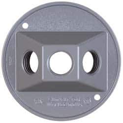 Cooper Crouse-Hinds - 2 Outlet, 1/2" Hole Diam, Powder Coat Finish, Round Noncorrosive Weatherproof Box Cover - 4-1/2" Wide x 9/16" High, Wet Locations, Aluminum, UL Listed - Industrial Tool & Supply