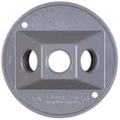 Cooper Crouse-Hinds - 2 Outlet, 1/2" Hole Diam, Powder Coat Finish, Round Noncorrosive Weatherproof Box Cover - 4-1/2" Wide x 9/16" High, Wet Locations, Aluminum, UL Listed - Industrial Tool & Supply