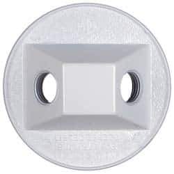 Cooper Crouse-Hinds - 2 Outlet, 1/2" Hole Diam, Powder Coat Finish, Round Noncorrosive Weatherproof Box Cover - 4-1/2" Wide x 9/16" High, Wet Locations, Aluminum, UL Listed - Industrial Tool & Supply