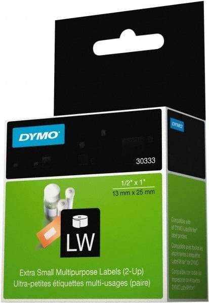 Dymo - 1" Wide x 1/2" Long, White Multi-Purpose Label - For DYMO LabelWriter Printers - Industrial Tool & Supply