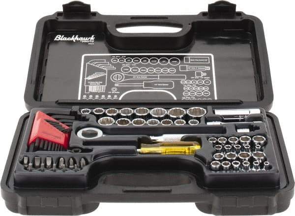 Blackhawk by Proto - 65 Piece 1/4 & 3/8" Drive Standard Socket Set - 5/32 to 13/16", 4 to 17mm, Inch/Metric Measurement Standard - Industrial Tool & Supply