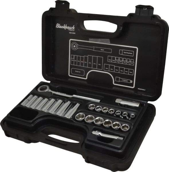 Blackhawk by Proto - 24 Piece 3/8" Drive Deep Well Socket Set - 6 Points, 5/8" to 5/8" 7mm to 19mm Range, Metric Measurement Standard - Industrial Tool & Supply