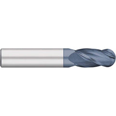 Ball End Mill: 0.0156″ Dia, 0.0313″ LOC, 4 Flute, Solid Carbide 1-1/2″ OAL, 1/8″ Shank Dia, 30 ° Helix, AlTiN Coated, Single End