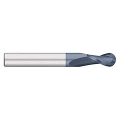 Ball End Mill: 0.25″ Dia, 1″ LOC, 2 Flute, Solid Carbide 4″ OAL, 1/4″ Shank Dia, 30 ° Helix, AlTiN Coated, Single End