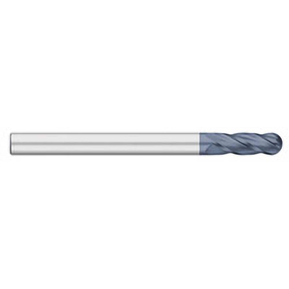 Ball End Mill: 0.5″ Dia, 1.5″ LOC, 4 Flute, Solid Carbide 6″ OAL, 1/2″ Shank Dia, 30 ° Helix, AlTiN Coated, Single End