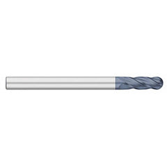 Ball End Mill: 0.5″ Dia, 1.5″ LOC, 4 Flute, Solid Carbide 6″ OAL, 1/2″ Shank Dia, 30 ° Helix, AlTiN Coated, Single End