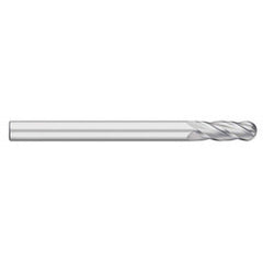 Ball End Mill: 0.375″ Dia, 1.5″ LOC, 4 Flute, Solid Carbide 6″ OAL, 3/8″ Shank Dia, 30 ° Helix, Uncoated, Single End