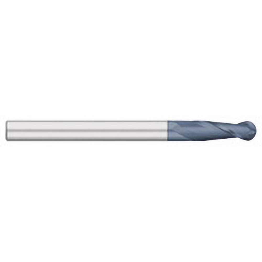 Ball End Mill: 0.5″ Dia, 1.5″ LOC, 2 Flute, Solid Carbide 6″ OAL, 1/2″ Shank Dia, 30 ° Helix, AlTiN Coated, Single End