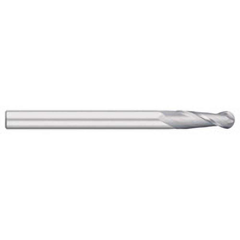 Ball End Mill: 0.3125″ Dia, 1.625″ LOC, 2 Flute, Solid Carbide 4″ OAL, 5/16″ Shank Dia, 30 ° Helix, Uncoated, Single End