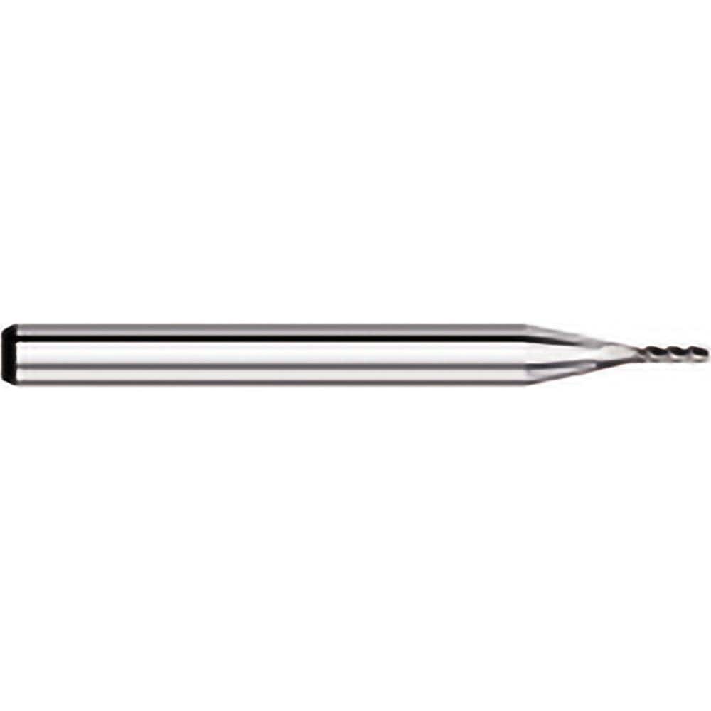 Corner Radius End Mill: 0.05″ Dia, 0.15″ LOC, 0.005″ Radius, 4 Flutes, Solid Carbide 1-1/2″ OAL, 1/8″ Shank Dia, 30 ° Helix, Bright/Uncoated, Corner Radius End, Centercutting