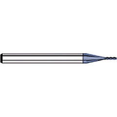 Corner Radius End Mill: 1/16″ Dia, 0.186″ LOC, 1/64″ Radius, 4 Flutes, Solid Carbide 1-1/2″ OAL, 1/8″ Shank Dia, 30 ° Helix, AlTiN Coated, Corner Radius End, Centercutting