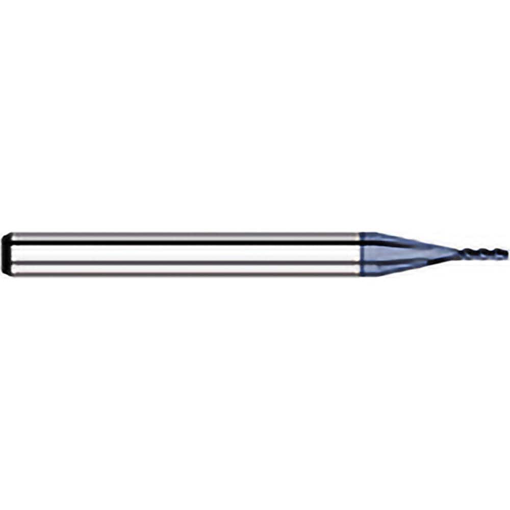 Corner Radius End Mill: 0.05″ Dia, 0.15″ LOC, 0.01″ Radius, 4 Flutes, Solid Carbide 1-1/2″ OAL, 1/8″ Shank Dia, 30 ° Helix, AlTiN Coated, Corner Radius End, Centercutting