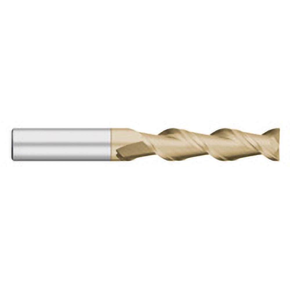 Square End Mill: 1/4'' Dia, 1-1/4'' LOC, 1/4'' Shank Dia, 3'' OAL, 2 Flutes, Solid Carbide Single End, ZrN Finish, Upcut Flute, 45 ° Helix, Centercutting, RH Cut, RH Flute