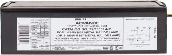 Philips Advance - 175 Watt, CWA Circuit, Metal Halide, High Intensity Discharge Ballast - 120/208/240/277 Volts, 0.9 to 2.0 Amp, 11-3/4 Inch Long x 3-3/16 Inch Wide x 2-5/8 Inch High - Industrial Tool & Supply