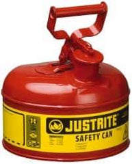 Justrite - 1 Gal Galvanized Steel Type I Safety Can - 11" High x 9-1/2" Diam, Red with Yellow - Industrial Tool & Supply