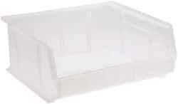 Quantum Storage - 75 Lb. Load Capacity, 14-3/4" Deep, Clear Polypropylene Hopper Stacking Bin - 7" High x 16-1/2" Wide x 14-3/4" Long - Industrial Tool & Supply