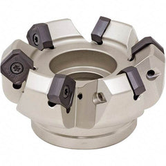 Iscar - 3.127" Cut Diam, 1" Arbor Hole, 0.276" Max Depth of Cut, 45° Indexable Chamfer & Angle Face Mill - 7 Inserts, S845 SX.U 16.. Insert, Right Hand Cut, 7 Flutes, Through Coolant, Series Helido - Industrial Tool & Supply