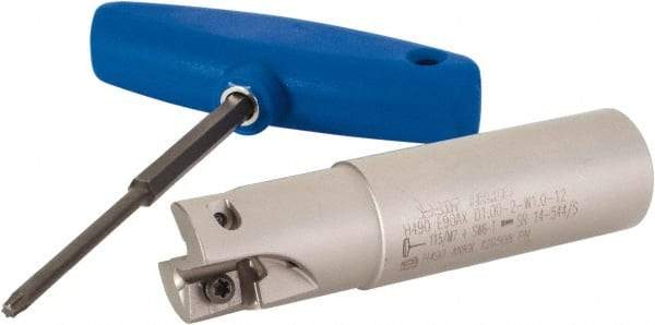 Iscar - 1" Cut Diam, 0.472" Max Depth of Cut, 1" Shank Diam, 4" OAL, Indexable Square Shoulder Helical End Mill - H490 AN.X 12 Inserts, Weldon Shank, 90° Lead Angle, Through Coolant, Series Helido - Industrial Tool & Supply
