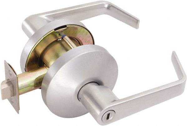 Falcon - Medium Duty Privacy Lever Lockset - 2-3/4" Back Set, Satin Chrome Finish - Industrial Tool & Supply