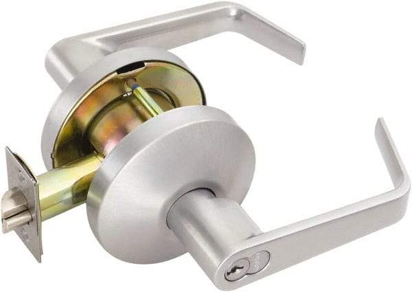 Falcon - Medium Duty Classroom Lever Lockset - 2-3/4" Back Set, For Best/ Falcon I/C-Core Cylinder, Satin Chrome Finish - Industrial Tool & Supply