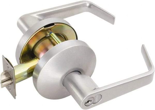 Falcon - Medium Duty Storeroom Lever Lockset - 2-3/4" Back Set, For Best/ Falcon I/C-Core Cylinder, Satin Chrome Finish - Industrial Tool & Supply