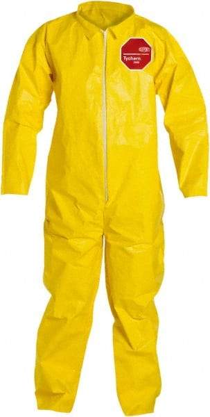 Dupont - Size 4XL PE Film Chemical Resistant Coveralls - Yellow, Zipper Closure, Open Cuffs, Open Ankles, Serged Seams - Industrial Tool & Supply