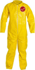 Dupont - Size 4XL PE Film Chemical Resistant Coveralls - Yellow, Zipper Closure, Elastic Cuffs, Elastic Ankles, Serged Seams - Industrial Tool & Supply