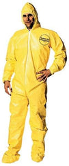 Dupont - Size 3XL PE Film Chemical Resistant Coveralls - Yellow, Zipper Closure, Elastic Cuffs, Open Ankles, Serged Seams - Industrial Tool & Supply