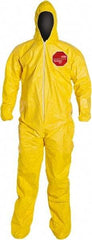 Dupont - Size L PE Film Chemical Resistant Coveralls - Yellow, Zipper Closure, Elastic Cuffs, Open Ankles, Serged Seams - Industrial Tool & Supply
