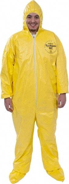 Dupont - Size 2XL PE Film Chemical Resistant Coveralls - Yellow, Zipper Closure, Elastic Cuffs, Open Ankles, Serged Seams - Industrial Tool & Supply