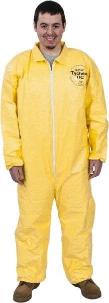 Dupont - Size 3XL PE Film Chemical Resistant Coveralls - Yellow, Zipper Closure, Elastic Cuffs, Elastic Ankles, Serged Seams - Industrial Tool & Supply