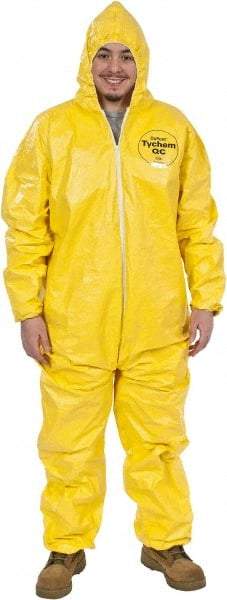 Dupont - Size 2XL PE Film Chemical Resistant Coveralls - Yellow, Zipper Closure, Elastic Cuffs, Elastic Ankles, Serged Seams - Industrial Tool & Supply
