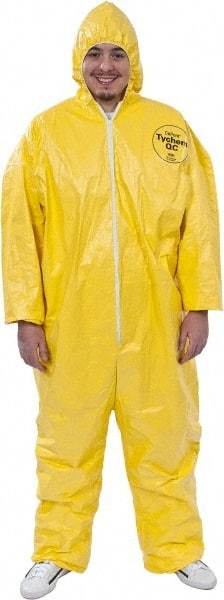 Dupont - Size 4XL PE Film Chemical Resistant Coveralls - Yellow, Zipper Closure, Elastic Cuffs, Elastic Ankles, Serged Seams - Industrial Tool & Supply