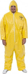 Dupont - Size 4XL PE Film Chemical Resistant Coveralls - Yellow, Zipper Closure, Elastic Cuffs, Elastic Ankles, Serged Seams - Industrial Tool & Supply