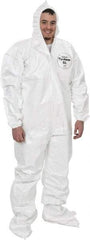 Dupont - Size 2XL Saranex Chemical Resistant Coveralls - White, Zipper Closure, Elastic Cuffs, Open Ankles, Bound Seams - Industrial Tool & Supply