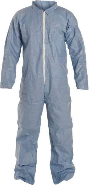 Dupont - Size M FR Disposable Flame Resistant/Retardant Coveralls - Blue, Zipper Closure, Open Cuffs, Open Ankles, Serged Seams - Industrial Tool & Supply