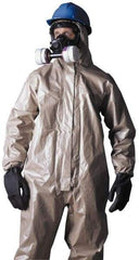 Dupont - Size 4XL Hazmat Chemical Resistant Coveralls - Tan, Zipper Closure, Elastic Cuffs, Open Ankles, Taped Seams - Industrial Tool & Supply