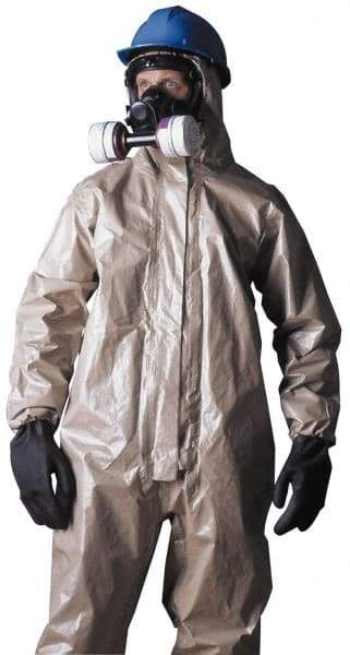Dupont - Size 2XL Hazmat Chemical Resistant Coveralls - Tan, Zipper Closure, Elastic Cuffs, Open Ankles, Taped Seams - Industrial Tool & Supply