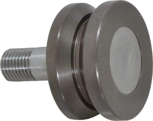 Osborn International - 1-1/2" Roller Diam x 25/32" Width, 7/16" Stud Diam x 1" Length, V Grooved Concentric Stud - Steel, 1/2" Thread Length, 7/16-20 Thread, 1-25/32" OAL, 225 Lb Dynamic Cap - Industrial Tool & Supply