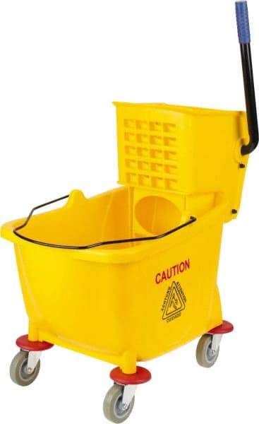 PRO-SOURCE - 31 Qt Plastic Bucket & Wringer - 22" Long x 18-1/2" High x 17" Wide, Yellow - Industrial Tool & Supply