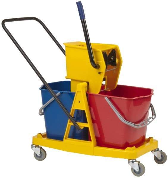 PRO-SOURCE - 63 Qt Plastic Bucket & Wringer - 31" Long x 20-1/2" High x 17" Wide, Blue/Red - Industrial Tool & Supply