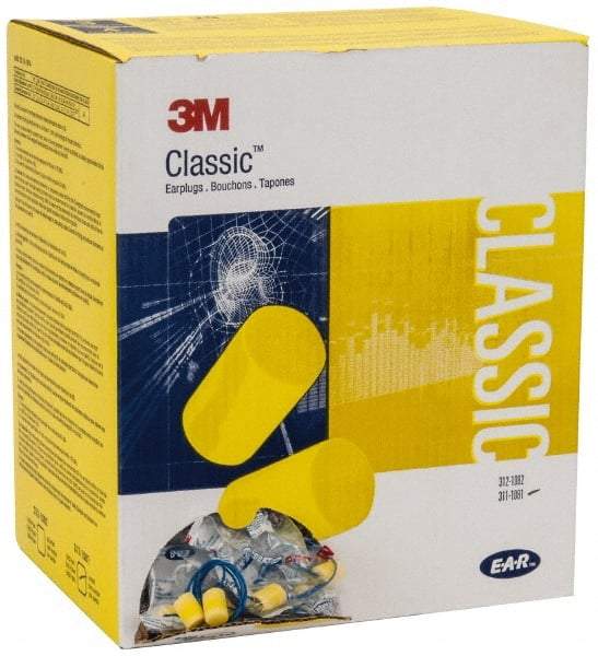 3M - Disposable, Corded, 29 dB, Barrel Earplugs - Yellow, 500 Pairs - Industrial Tool & Supply