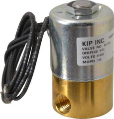 KIP - 1/4" Port, Direct Acting, Brass Solenoid Valve - Normally Closed, 110 Max PSI, Buna-N Seal - Industrial Tool & Supply