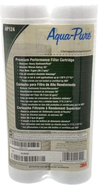 3M Aqua-Pure - 2-1/2" OD, 50µ, Cellulose Fiber Graded-Density Cartridge Filter - 9-3/4" Long, Reduces Dirt & Rust - Industrial Tool & Supply