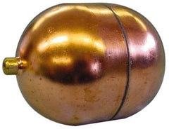 Made in USA - 3" Diam x 7" Long, Oblong, Round Spud Connection, Metal Float - 1/4-20 Thread, Copper, 25 Max psi, 20 Gauge - Industrial Tool & Supply