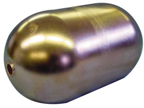 Made in USA - 3" Diam x 7" Long, Oblong, Tubed Through Connection, Metal Float - 3/8" Rod Thread, Copper, 25 Max psi, 20 Gauge - Industrial Tool & Supply